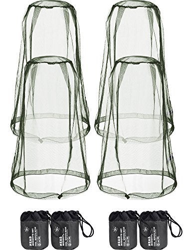 HESTYA 4er-Pack Moskitonetz für den Kopf – Insektenschutz-Netzhaube für Outdoor-Aktivitäten (Army Green)