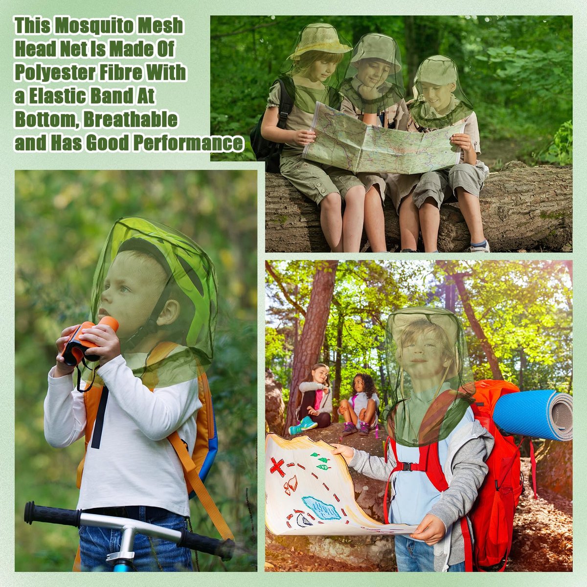 HESTYA 4er-Pack Moskitonetz für den Kopf – Insektenschutz-Netzhaube für Outdoor-Aktivitäten (Army Green)