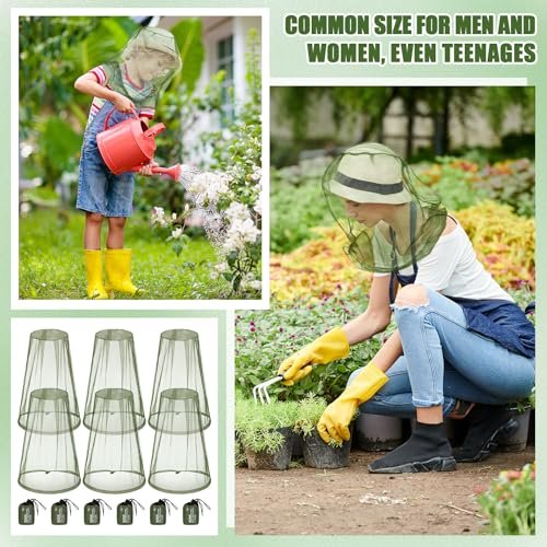 HESTYA 4er-Pack Moskitonetz für den Kopf – Insektenschutz-Netzhaube für Outdoor-Aktivitäten (Army Green)