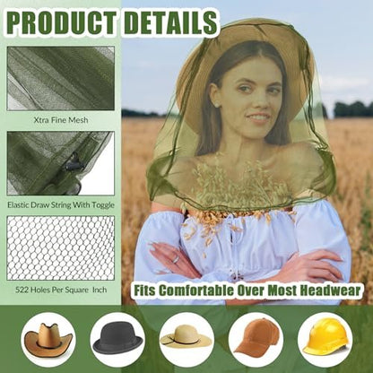 HESTYA 4er-Pack Moskitonetz für den Kopf – Insektenschutz-Netzhaube für Outdoor-Aktivitäten (Army Green)
