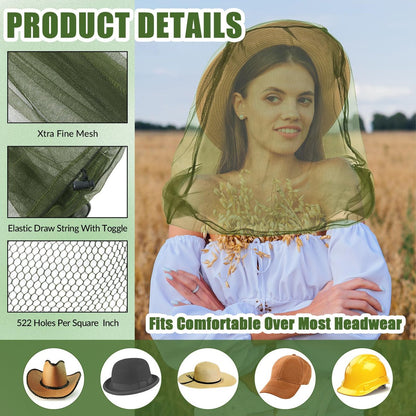 HESTYA 4er-Pack Moskitonetz für den Kopf – Insektenschutz-Netzhaube für Outdoor-Aktivitäten (Army Green)