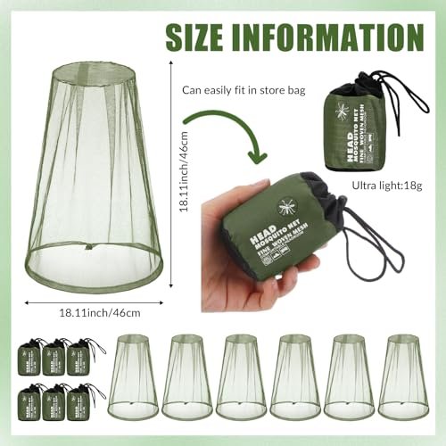 HESTYA 4er-Pack Moskitonetz für den Kopf – Insektenschutz-Netzhaube für Outdoor-Aktivitäten (Army Green)
