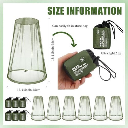 HESTYA 4er-Pack Moskitonetz für den Kopf – Insektenschutz-Netzhaube für Outdoor-Aktivitäten (Army Green)