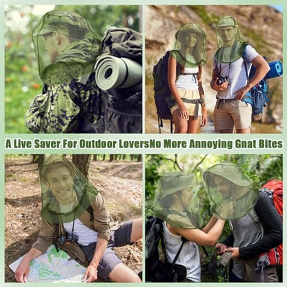 HESTYA 4er-Pack Moskitonetz für den Kopf – Insektenschutz-Netzhaube für Outdoor-Aktivitäten (Army Green)