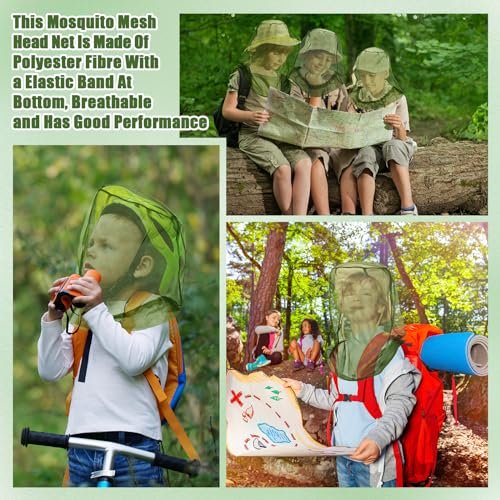 HESTYA 4er-Pack Moskitonetz für den Kopf – Insektenschutz-Netzhaube für Outdoor-Aktivitäten (Army Green)