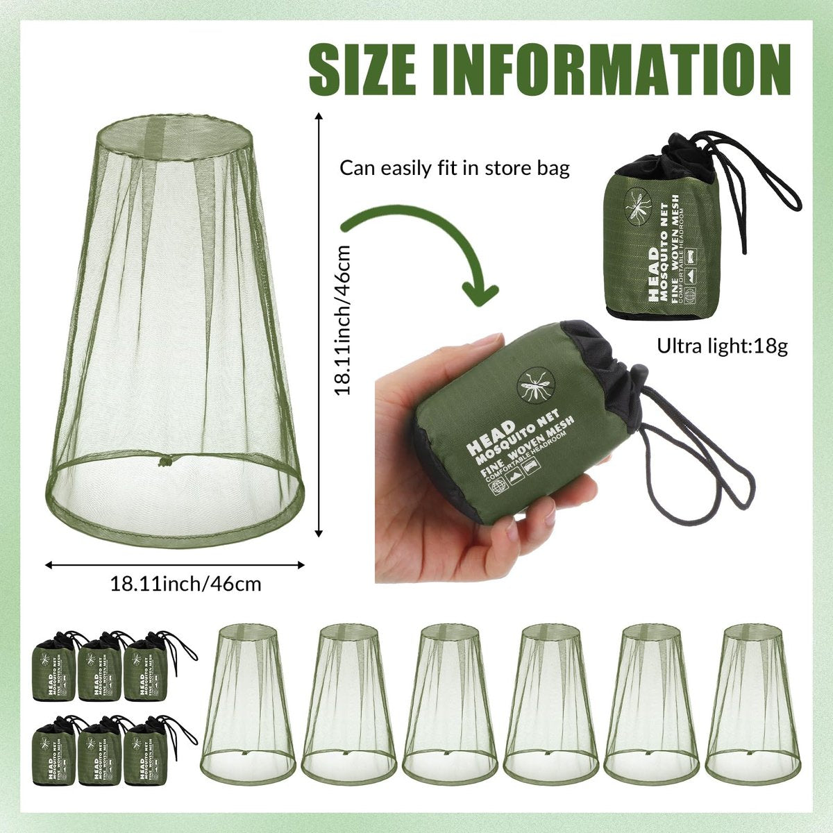 HESTYA 4er-Pack Moskitonetz für den Kopf – Insektenschutz-Netzhaube für Outdoor-Aktivitäten (Army Green)