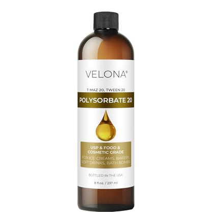 Polysorbat 20 von Velona – 240 ml | Lösungsvermittler, Lebensmittel- und Kosmetikqualität | Rein natürlich für Kochen, Hautpflege und Badebomben