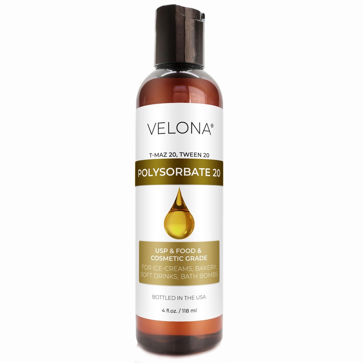 Polysorbat 20 von Velona – 118 ml | Lösungsvermittler, Lebensmittel- & Kosmetikqualität | Natürlich für Kochen, Hautpflege und Badebomben