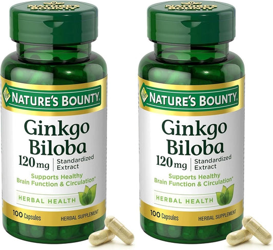 Nature's Bounty Ginkgo Biloba Standardisierter Extrakt 120 mg, Kräuterergänzung, 100 Kapseln, 2er-Pack