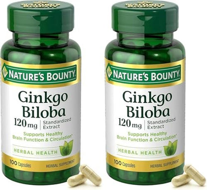 Nature's Bounty Ginkgo Biloba Standardisierter Extrakt 120 mg, Kräuterergänzung, 100 Kapseln, 2er-Pack