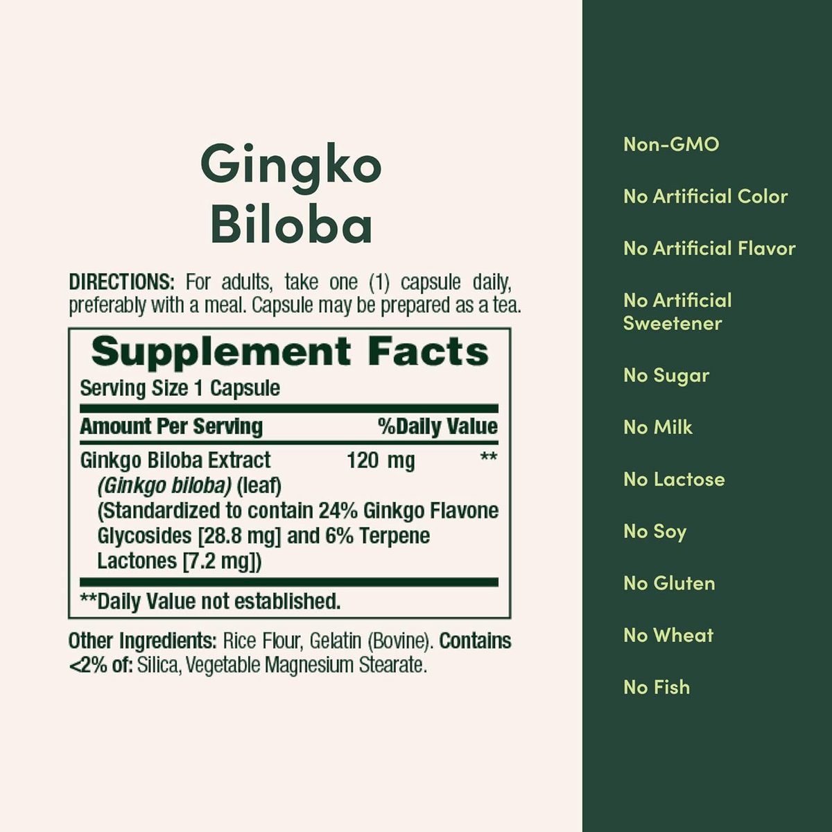 Nature's Bounty Ginkgo Biloba Standardisierter Extrakt 120 mg, Kräuterergänzung, 100 Kapseln, 2er-Pack
