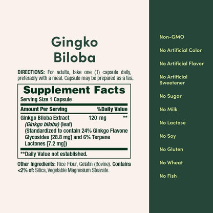 Nature's Bounty Ginkgo Biloba Standardisierter Extrakt 120 mg, Kräuterergänzung, 100 Kapseln, 2er-Pack