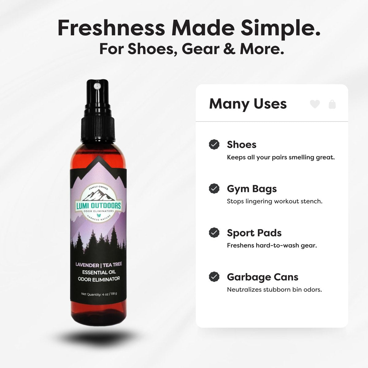 Lumi Outdoors Natürlicher Schuh-Deo-Spray & Geruchsentferner - Lavendel Teebaumöl Ätherisches Öl Geruchsfresser