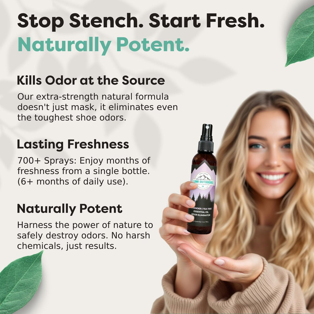 Lumi Outdoors Natürlicher Schuh-Deo-Spray & Geruchsentferner - Lavendel Teebaumöl Ätherisches Öl Geruchsfresser