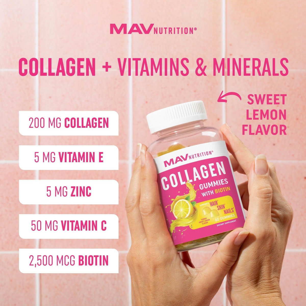Kollagen-Gummibärchen für Frauen | 200 mg hydrolysiertes Kollagen + 2500 mcg Biotin, mit Vitamin C, E & Zink | Anti-Aging, Haarwuchs, Haut, starke Nägel | Nicht-GVO Gummivitaminpräparate | 60 Stück