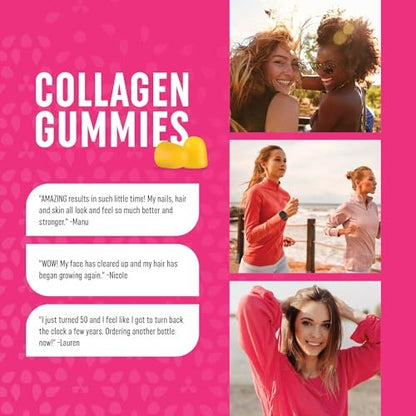Kollagen-Gummibärchen für Frauen | 200 mg hydrolysiertes Kollagen + 2500 mcg Biotin, mit Vitamin C, E & Zink | Anti-Aging, Haarwuchs, Haut, starke Nägel | Nicht-GVO Gummivitaminpräparate | 60 Stück