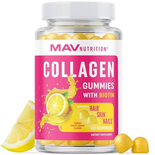 Kollagen-Gummibärchen für Frauen | 200 mg hydrolysiertes Kollagen + 2500 mcg Biotin, mit Vitamin C, E & Zink | Anti-Aging, Haarwuchs, Haut, starke Nägel | Nicht-GVO Gummivitaminpräparate | 60 Stück