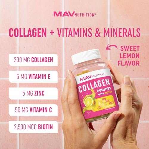 Kollagen-Gummibärchen für Frauen | 200 mg hydrolysiertes Kollagen + 2500 mcg Biotin, mit Vitamin C, E & Zink | Anti-Aging, Haarwuchs, Haut, starke Nägel | Nicht-GVO Gummivitaminpräparate | 60 Stück