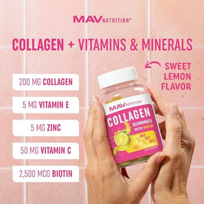 Kollagen-Gummibärchen für Frauen | 200 mg hydrolysiertes Kollagen + 2500 mcg Biotin, mit Vitamin C, E & Zink | Anti-Aging, Haarwuchs, Haut, starke Nägel | Nicht-GVO Gummivitaminpräparate | 60 Stück