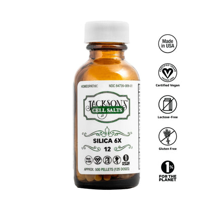 Jackson's #12 Zell-Salz Silica 6X – 500 Pellets, vegan, laktosefrei, Schuessler-Salz Silicea 6X (hergestellt in den USA)