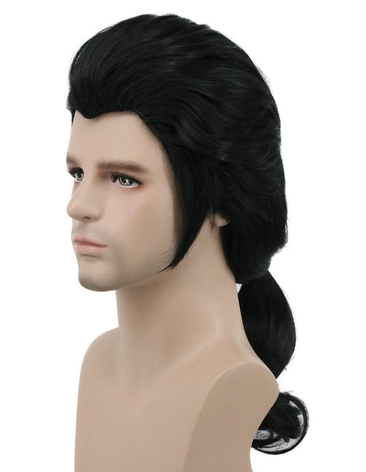 karlery Herren Langwelle Schwarze Perücke Gaston Kolonial Perücke Halloween Kostüm Cosplay Perücke