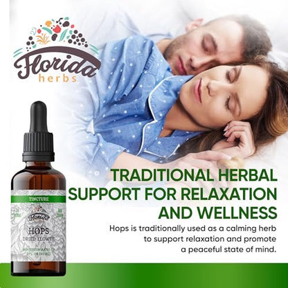 FLORIDA HERBS Hopfen Tinktur, Bio Hopfenextrakt Tropfen (Humulus Lupulus) aus getrockneten Blüten - Non-GMO 60 ml
