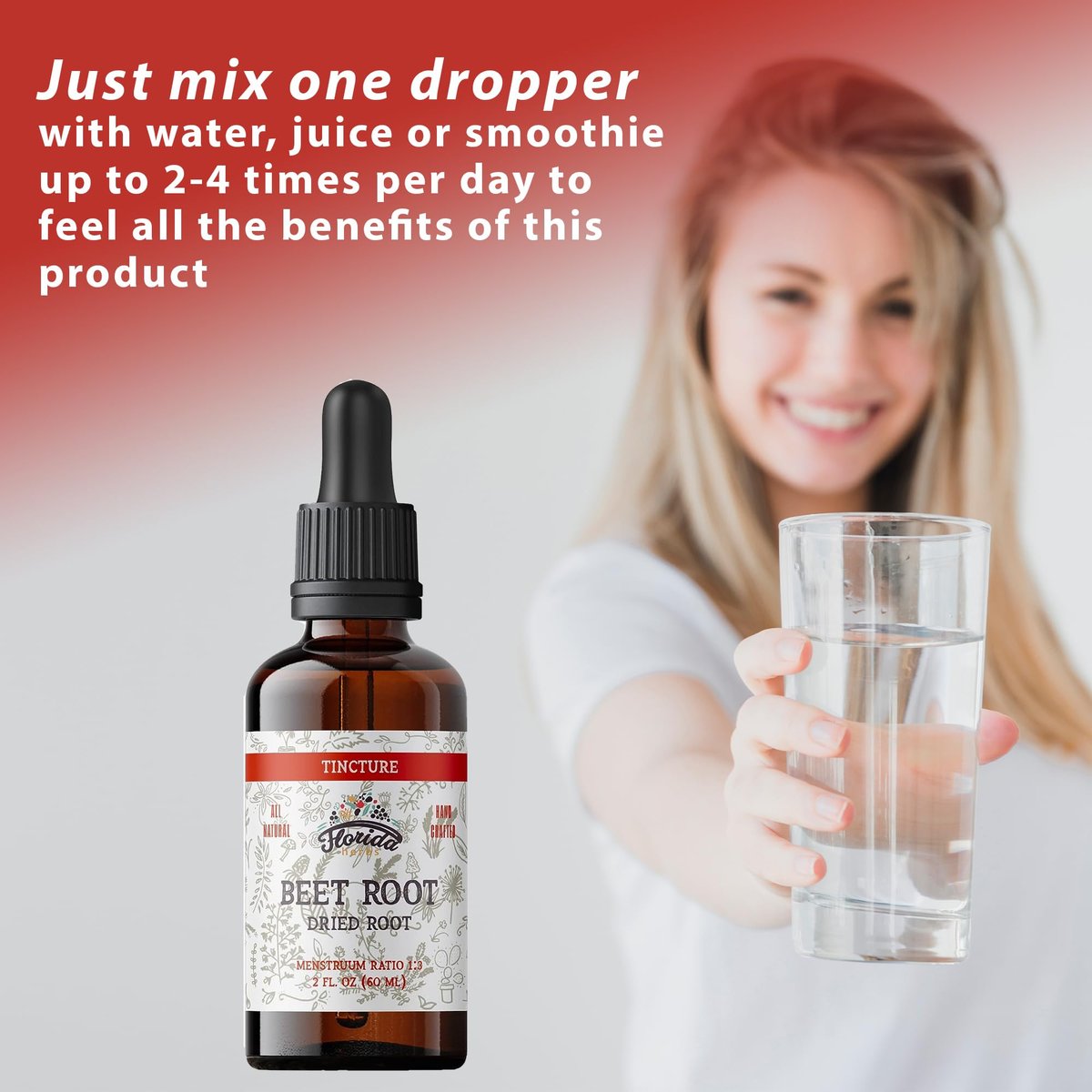 FLORIDA HERBS Rote-Bete-Präparat – Flüssige Beete mit schneller Absorption – Bio-Rote-Bete-Tinktur, glutenfrei, 60 ml