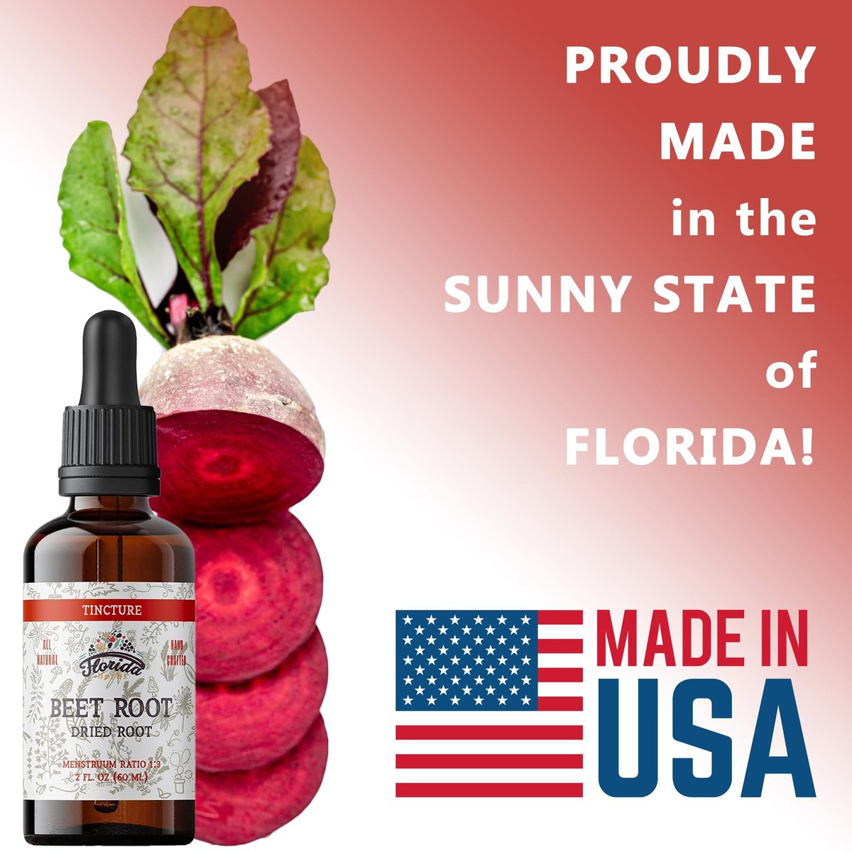 FLORIDA HERBS Rote-Bete-Präparat – Flüssige Beete mit schneller Absorption – Bio-Rote-Bete-Tinktur, glutenfrei, 60 ml