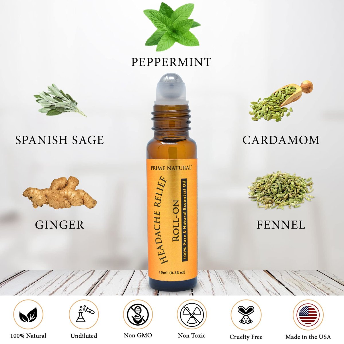 PRIME NATURAL Kopfschmerz-Linderung Ätherisches Öl Roll-On 10ml – Fertig verdünnt, gebrauchsfertig bei Migräne, Spannungskopfschmerz, Beruhigung, Entspannung, Muskelkater, Verstauchung & Schlaf