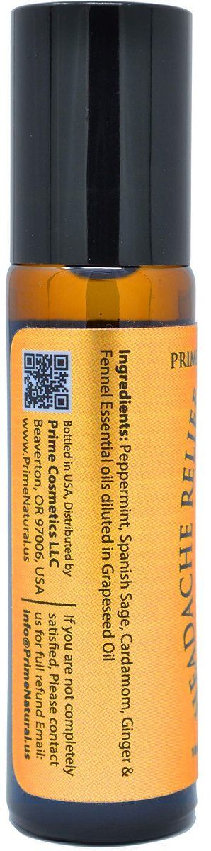 PRIME NATURAL Kopfschmerz-Linderung Ätherisches Öl Roll-On 10ml – Fertig verdünnt, gebrauchsfertig bei Migräne, Spannungskopfschmerz, Beruhigung, Entspannung, Muskelkater, Verstauchung & Schlaf