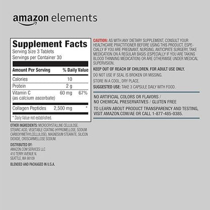 Kollagen Peptide + Vitamin C, 2500 mg Kollagen, Glutenfrei, 90 Tabletten, 1 Monatsvorrat