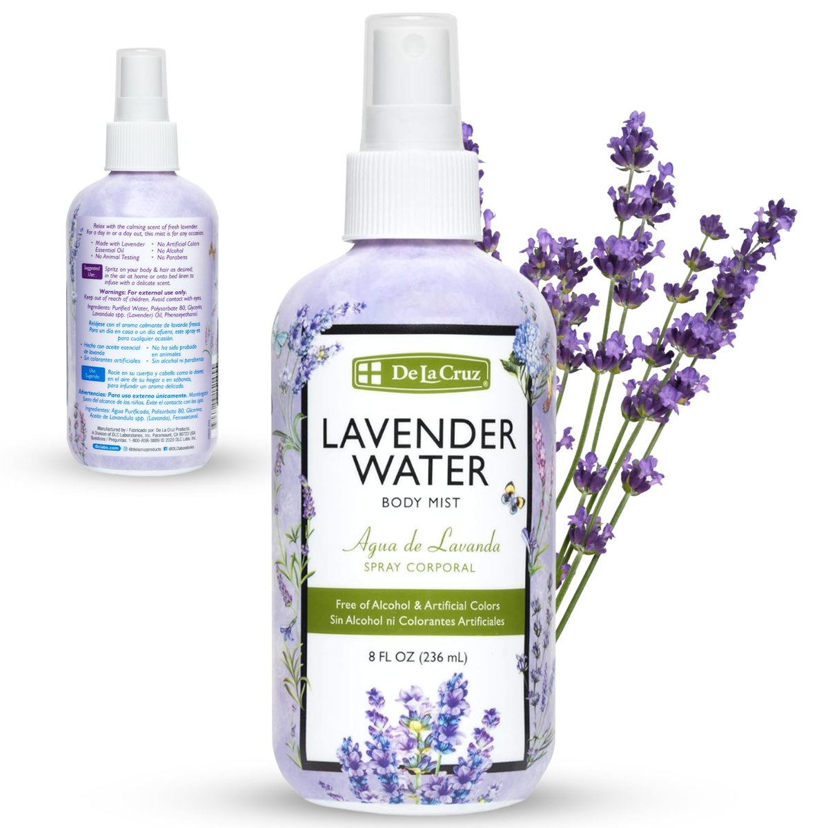 De La Cruz Lavendelwasser Körperspray - Lavendelnebel mit reinem ätherischem Lavendelöl 236 ml
