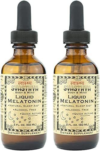 Svasthya Body & Mind Flüssiges Melatonin – Fördert natürlichen Schlaf, alkoholfrei für Erwachsene und Kinder, hergestellt in den USA, 2 Flaschen à 60 ml