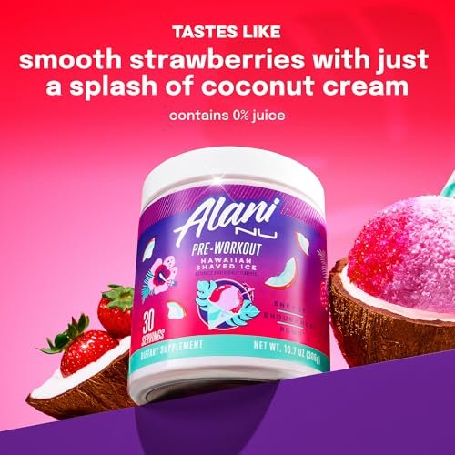Alani Nu Pre Workout Pulver Hawaiian Shaved ICE – Energie-Booster, Aminosäuren, Ausdauer-Supplement, Zuckerfrei, 200 mg Koffein, L-Theanin, Beta-Alanin, L-Citrullin, 30 Portionen