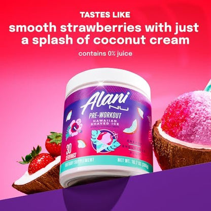 Alani Nu Pre Workout Pulver Hawaiian Shaved ICE – Energie-Booster, Aminosäuren, Ausdauer-Supplement, Zuckerfrei, 200 mg Koffein, L-Theanin, Beta-Alanin, L-Citrullin, 30 Portionen