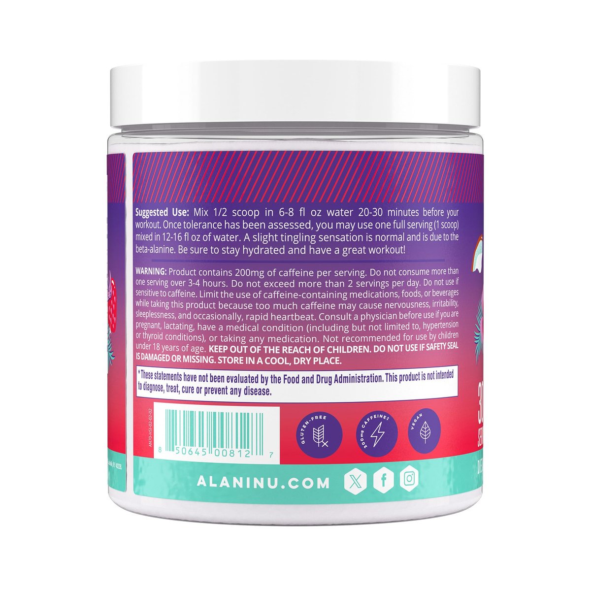Alani Nu Pre Workout Pulver Hawaiian Shaved ICE – Energie-Booster, Aminosäuren, Ausdauer-Supplement, Zuckerfrei, 200 mg Koffein, L-Theanin, Beta-Alanin, L-Citrullin, 30 Portionen