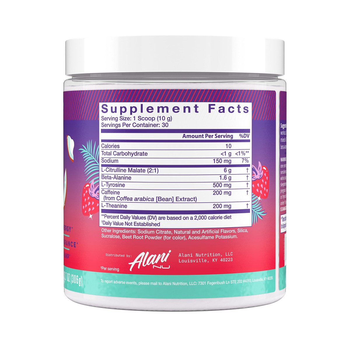 Alani Nu Pre Workout Pulver Hawaiian Shaved ICE – Energie-Booster, Aminosäuren, Ausdauer-Supplement, Zuckerfrei, 200 mg Koffein, L-Theanin, Beta-Alanin, L-Citrullin, 30 Portionen
