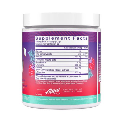Alani Nu Pre Workout Pulver Hawaiian Shaved ICE – Energie-Booster, Aminosäuren, Ausdauer-Supplement, Zuckerfrei, 200 mg Koffein, L-Theanin, Beta-Alanin, L-Citrullin, 30 Portionen
