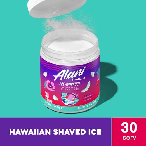 Alani Nu Pre Workout Pulver Hawaiian Shaved ICE – Energie-Booster, Aminosäuren, Ausdauer-Supplement, Zuckerfrei, 200 mg Koffein, L-Theanin, Beta-Alanin, L-Citrullin, 30 Portionen