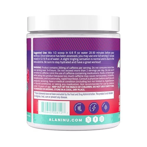Alani Nu Pre Workout Pulver Hawaiian Shaved ICE – Energie-Booster, Aminosäuren, Ausdauer-Supplement, Zuckerfrei, 200 mg Koffein, L-Theanin, Beta-Alanin, L-Citrullin, 30 Portionen