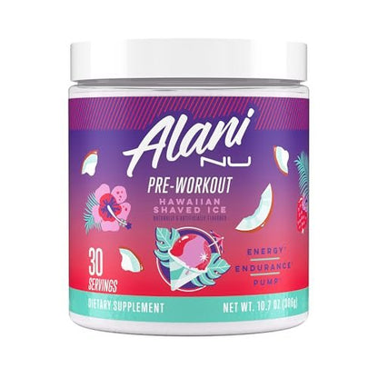 Alani Nu Pre Workout Pulver Hawaiian Shaved ICE – Energie-Booster, Aminosäuren, Ausdauer-Supplement, Zuckerfrei, 200 mg Koffein, L-Theanin, Beta-Alanin, L-Citrullin, 30 Portionen