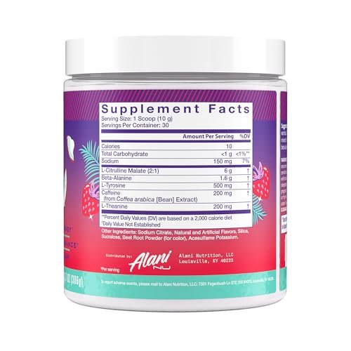 Alani Nu Pre Workout Pulver Hawaiian Shaved ICE – Energie-Booster, Aminosäuren, Ausdauer-Supplement, Zuckerfrei, 200 mg Koffein, L-Theanin, Beta-Alanin, L-Citrullin, 30 Portionen