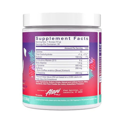 Alani Nu Pre Workout Pulver Hawaiian Shaved ICE – Energie-Booster, Aminosäuren, Ausdauer-Supplement, Zuckerfrei, 200 mg Koffein, L-Theanin, Beta-Alanin, L-Citrullin, 30 Portionen