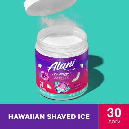 Alani Nu Pre Workout Pulver Hawaiian Shaved ICE – Energie-Booster, Aminosäuren, Ausdauer-Supplement, Zuckerfrei, 200 mg Koffein, L-Theanin, Beta-Alanin, L-Citrullin, 30 Portionen