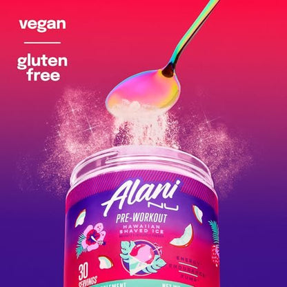 Alani Nu Pre Workout Pulver Hawaiian Shaved ICE – Energie-Booster, Aminosäuren, Ausdauer-Supplement, Zuckerfrei, 200 mg Koffein, L-Theanin, Beta-Alanin, L-Citrullin, 30 Portionen