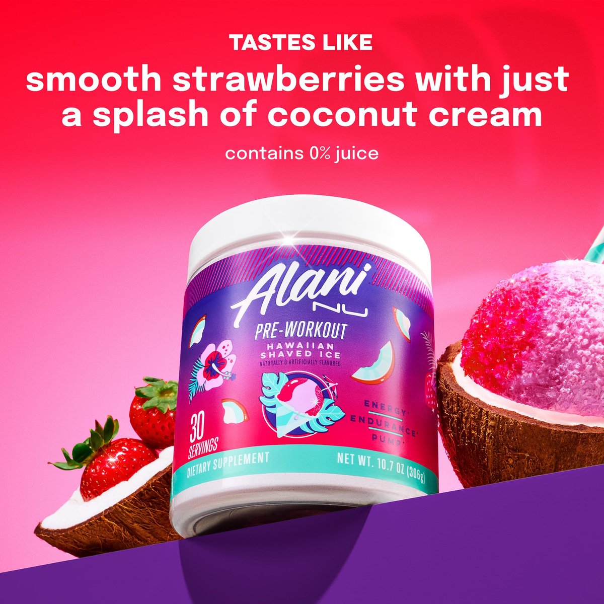 Alani Nu Pre Workout Pulver Hawaiian Shaved ICE – Energie-Booster, Aminosäuren, Ausdauer-Supplement, Zuckerfrei, 200 mg Koffein, L-Theanin, Beta-Alanin, L-Citrullin, 30 Portionen