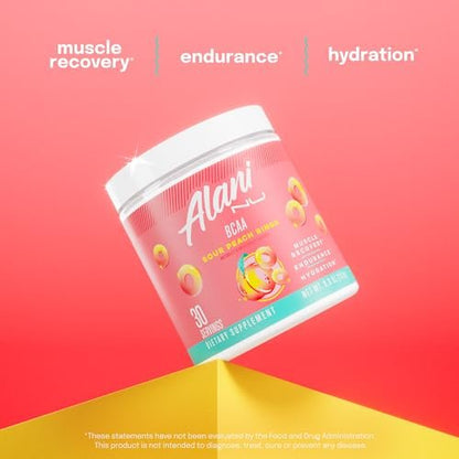 Alani Nu BCAA Sour Peach Ring – Verzweigtkettige essentielle Aminosäuren in 2:1:1 Formel | Pulver zur Muskelregeneration nach dem Training | 30 Portionen