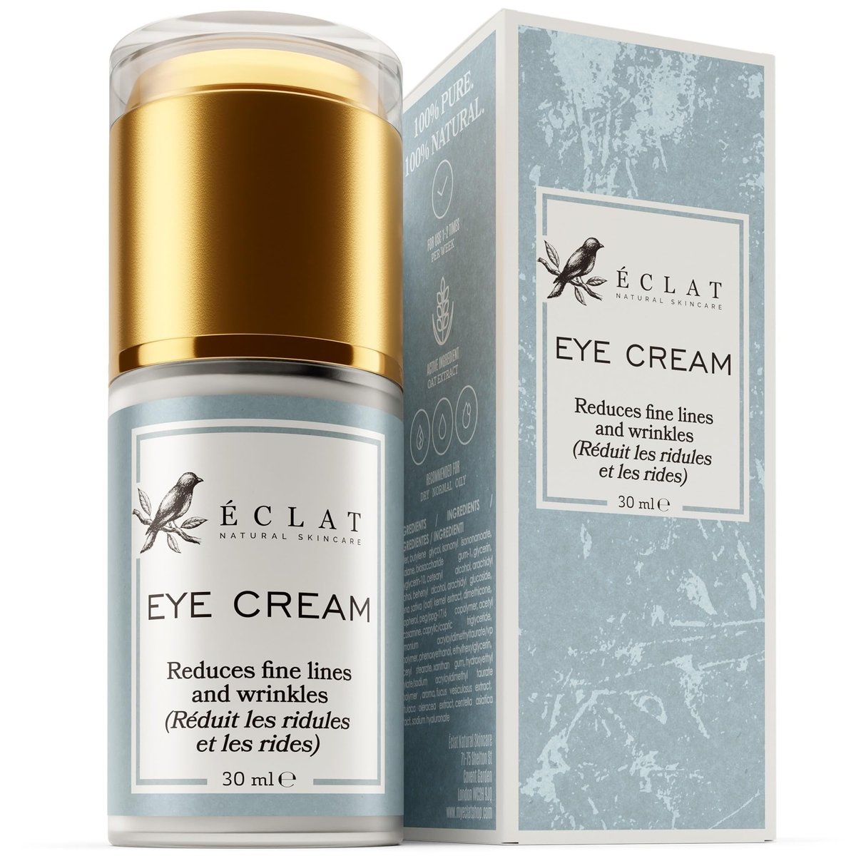 Eclat Skincare Augencreme gegen dunkle Ringe & Schwellungen – Anti-Aging-Formel für Falten – Feuchtigkeitscreme für feine Linien, Krähenfüße & Augenringe – Hydratisierende Behandlung für Festigung & Glättung – 30 ml