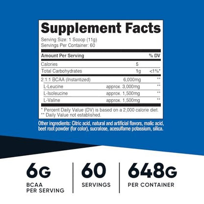 Nutricost BCAA Pulver (Himbeer-Limonade, 60 Portionen) - Optimales 2:1:1 Verhältnis