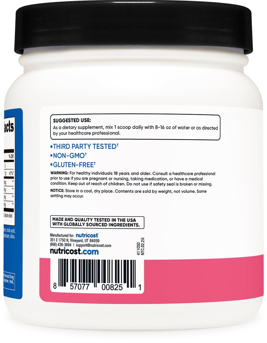 Nutricost BCAA Pulver (Himbeer-Limonade, 60 Portionen) - Optimales 2:1:1 Verhältnis